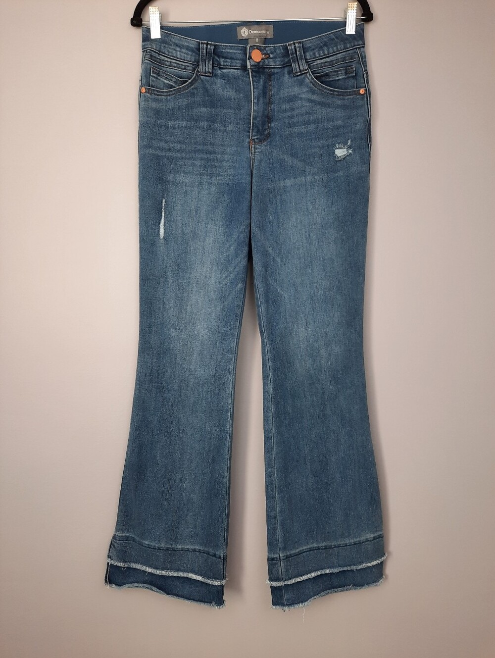 Democracy Ab Technology High Waist Tiered Raw Hem Wide Boot Cut Jeans size 8